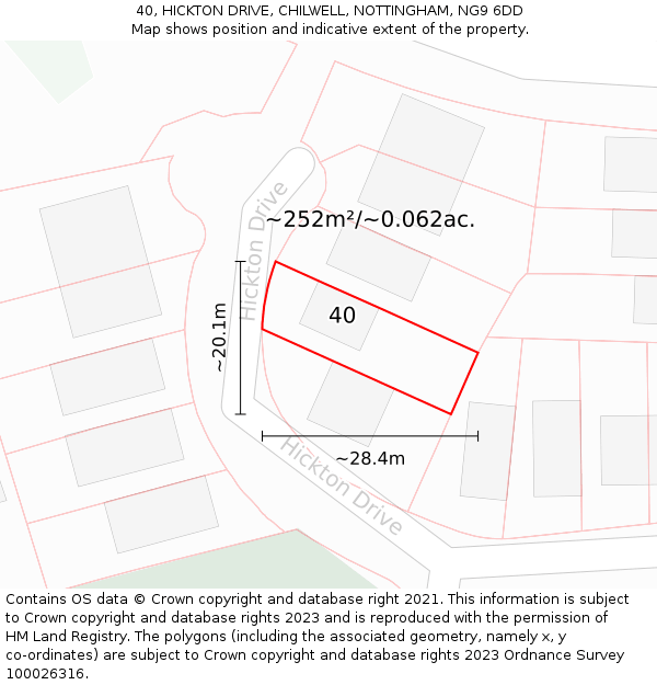 40, HICKTON DRIVE, CHILWELL, NOTTINGHAM, NG9 6DD: Plot and title map