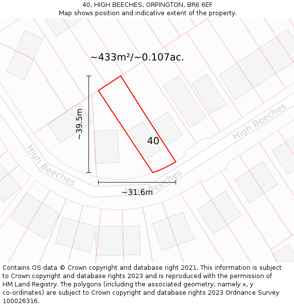40, HIGH BEECHES, ORPINGTON, BR6 6EF: Plot and title map