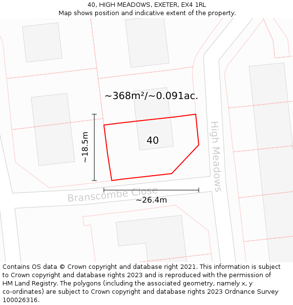 40, HIGH MEADOWS, EXETER, EX4 1RL: Plot and title map