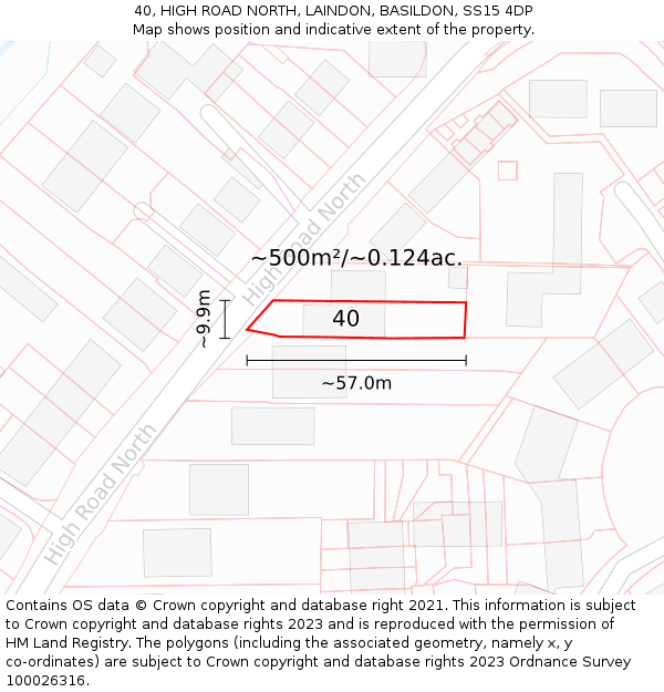 40, HIGH ROAD NORTH, LAINDON, BASILDON, SS15 4DP: Plot and title map