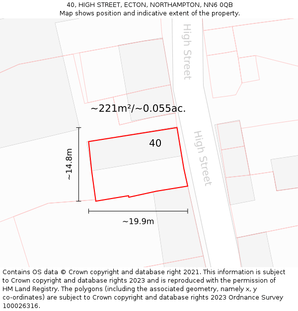 40, HIGH STREET, ECTON, NORTHAMPTON, NN6 0QB: Plot and title map