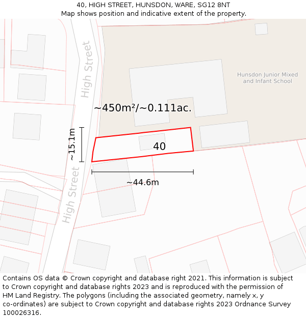 40, HIGH STREET, HUNSDON, WARE, SG12 8NT: Plot and title map