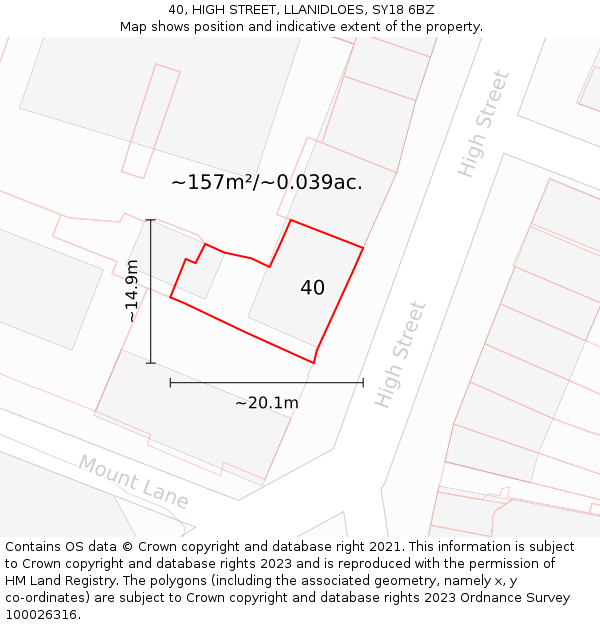 40, HIGH STREET, LLANIDLOES, SY18 6BZ: Plot and title map