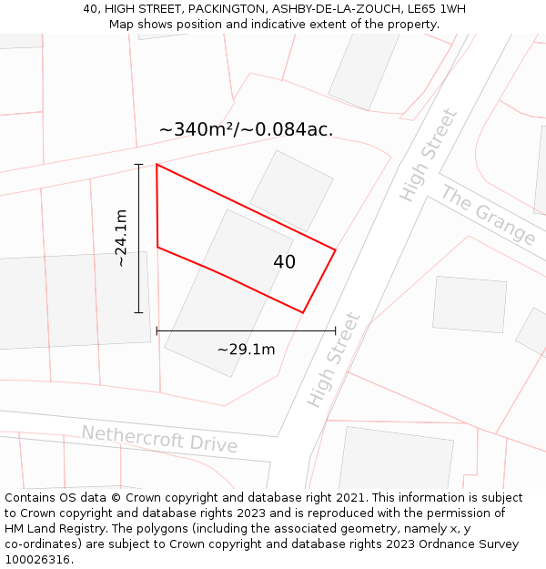40, HIGH STREET, PACKINGTON, ASHBY-DE-LA-ZOUCH, LE65 1WH: Plot and title map