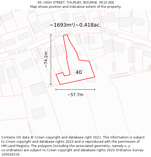 40, HIGH STREET, THURLBY, BOURNE, PE10 0EE: Plot and title map