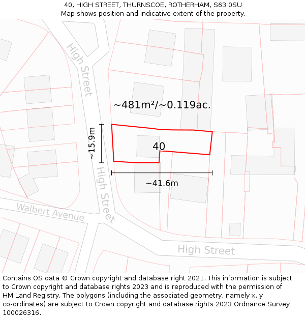 40, HIGH STREET, THURNSCOE, ROTHERHAM, S63 0SU: Plot and title map