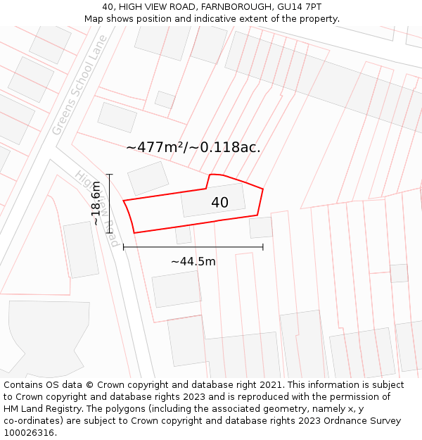 40, HIGH VIEW ROAD, FARNBOROUGH, GU14 7PT: Plot and title map