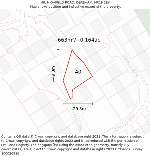 40, HIGHFIELD ROAD, DEREHAM, NR19 2EY: Plot and title map