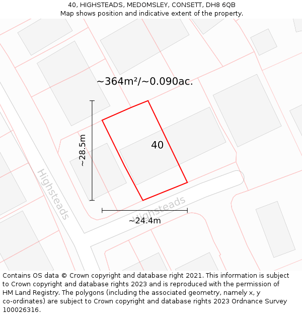 40, HIGHSTEADS, MEDOMSLEY, CONSETT, DH8 6QB: Plot and title map