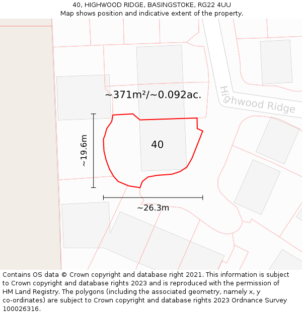 40, HIGHWOOD RIDGE, BASINGSTOKE, RG22 4UU: Plot and title map