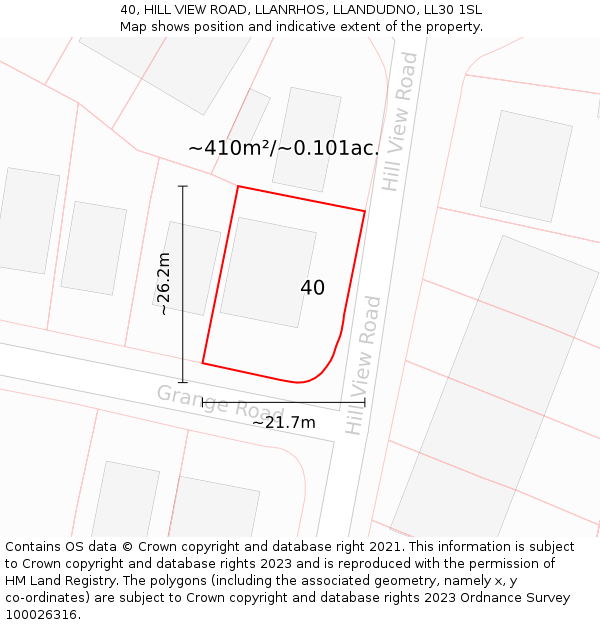 40, HILL VIEW ROAD, LLANRHOS, LLANDUDNO, LL30 1SL: Plot and title map