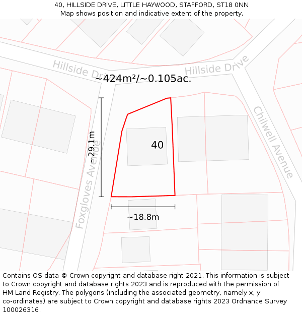 40, HILLSIDE DRIVE, LITTLE HAYWOOD, STAFFORD, ST18 0NN: Plot and title map
