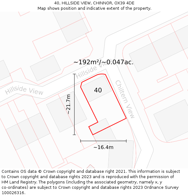 40, HILLSIDE VIEW, CHINNOR, OX39 4DE: Plot and title map
