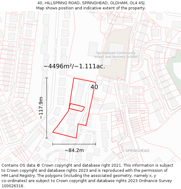 40, HILLSPRING ROAD, SPRINGHEAD, OLDHAM, OL4 4SJ: Plot and title map