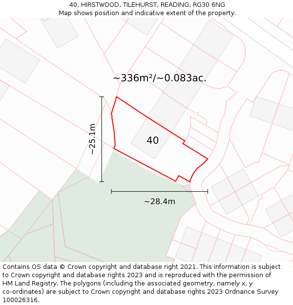 40, HIRSTWOOD, TILEHURST, READING, RG30 6NG: Plot and title map