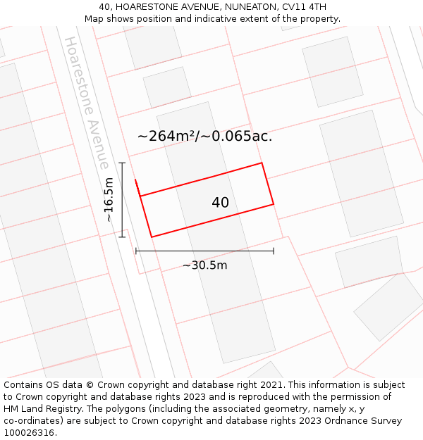 40, HOARESTONE AVENUE, NUNEATON, CV11 4TH: Plot and title map