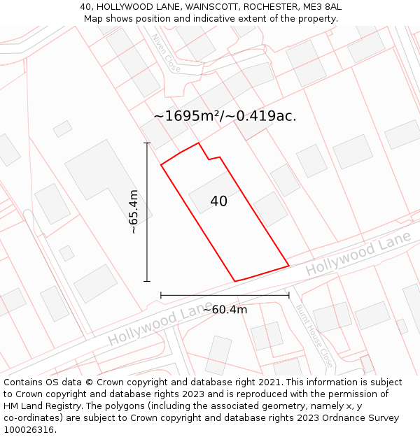 40, HOLLYWOOD LANE, WAINSCOTT, ROCHESTER, ME3 8AL: Plot and title map