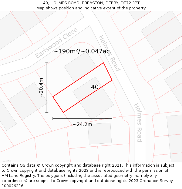 40, HOLMES ROAD, BREASTON, DERBY, DE72 3BT: Plot and title map