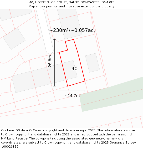 40, HORSE SHOE COURT, BALBY, DONCASTER, DN4 0FF: Plot and title map