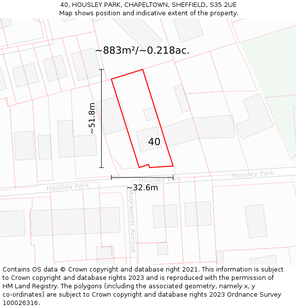 40, HOUSLEY PARK, CHAPELTOWN, SHEFFIELD, S35 2UE: Plot and title map