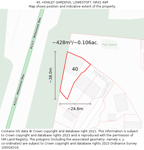 40, HOWLEY GARDENS, LOWESTOFT, NR32 4WF: Plot and title map