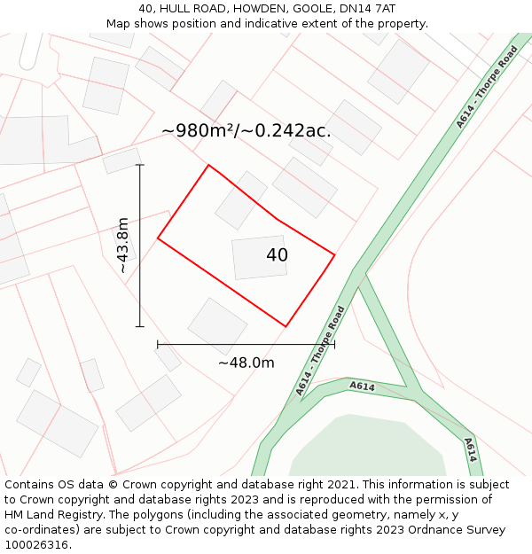 40, HULL ROAD, HOWDEN, GOOLE, DN14 7AT: Plot and title map