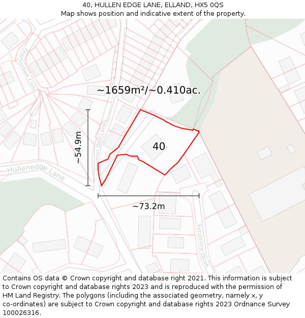 40, HULLEN EDGE LANE, ELLAND, HX5 0QS: Plot and title map