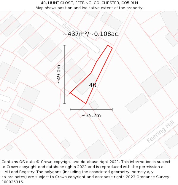 40, HUNT CLOSE, FEERING, COLCHESTER, CO5 9LN: Plot and title map
