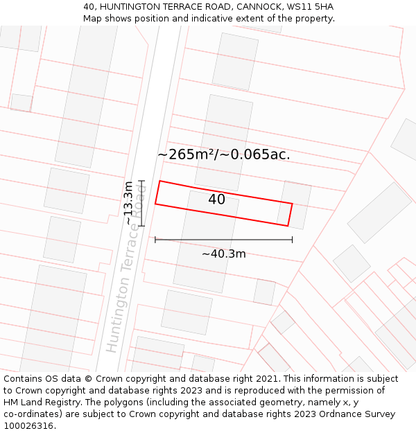 40, HUNTINGTON TERRACE ROAD, CANNOCK, WS11 5HA: Plot and title map