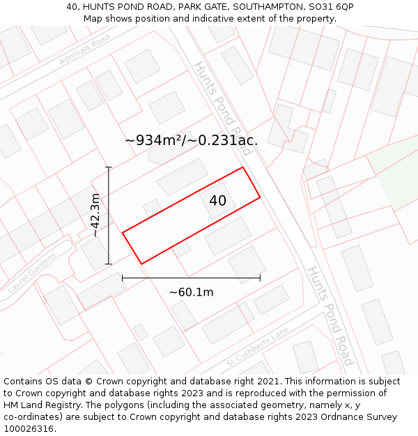 40, HUNTS POND ROAD, PARK GATE, SOUTHAMPTON, SO31 6QP: Plot and title map