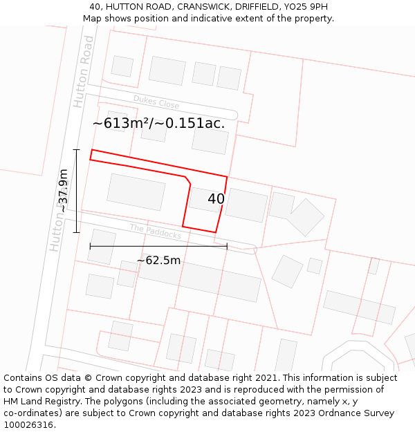 40, HUTTON ROAD, CRANSWICK, DRIFFIELD, YO25 9PH: Plot and title map