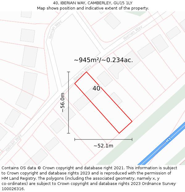 40, IBERIAN WAY, CAMBERLEY, GU15 1LY: Plot and title map