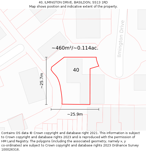 40, ILMINGTON DRIVE, BASILDON, SS13 1RD: Plot and title map
