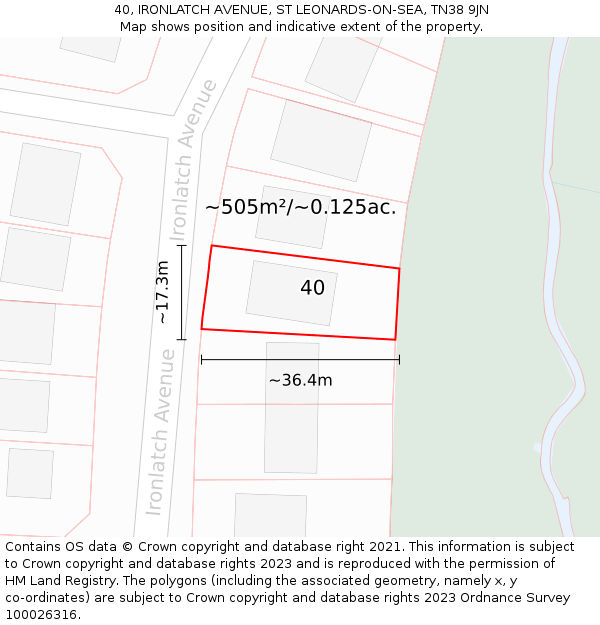 40, IRONLATCH AVENUE, ST LEONARDS-ON-SEA, TN38 9JN: Plot and title map