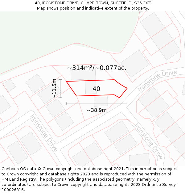 40, IRONSTONE DRIVE, CHAPELTOWN, SHEFFIELD, S35 3XZ: Plot and title map