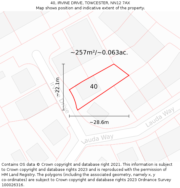 40, IRVINE DRIVE, TOWCESTER, NN12 7AX: Plot and title map