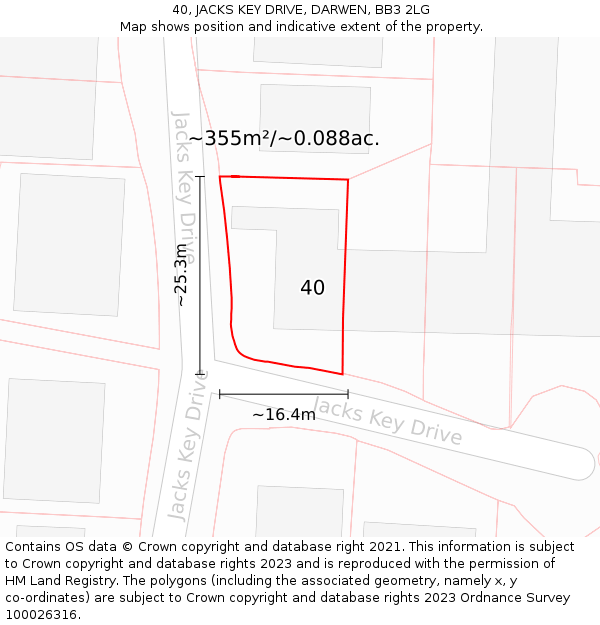 40, JACKS KEY DRIVE, DARWEN, BB3 2LG: Plot and title map