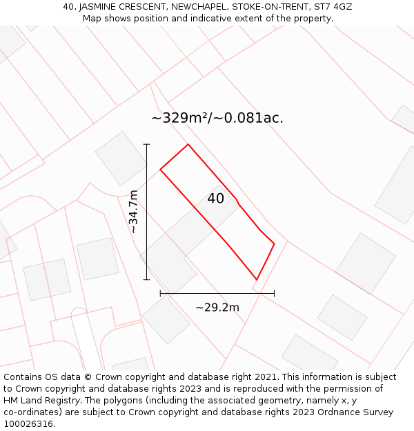 40, JASMINE CRESCENT, NEWCHAPEL, STOKE-ON-TRENT, ST7 4GZ: Plot and title map