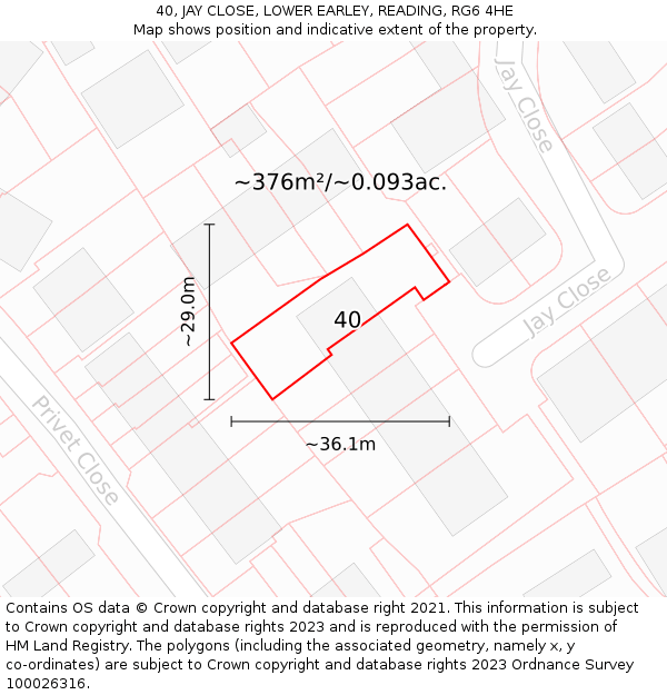 40, JAY CLOSE, LOWER EARLEY, READING, RG6 4HE: Plot and title map