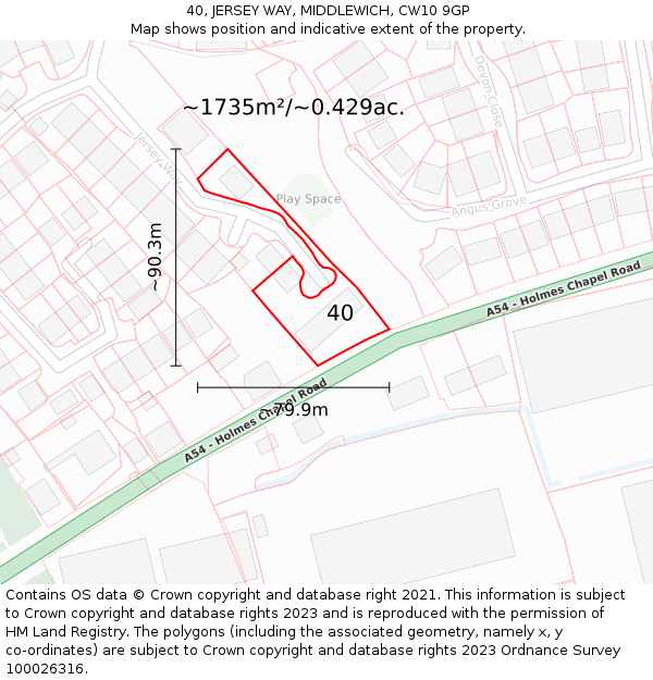 40, JERSEY WAY, MIDDLEWICH, CW10 9GP: Plot and title map