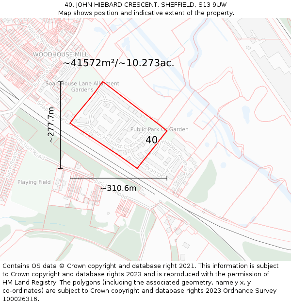 40, JOHN HIBBARD CRESCENT, SHEFFIELD, S13 9UW: Plot and title map