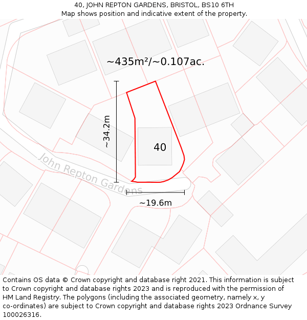 40, JOHN REPTON GARDENS, BRISTOL, BS10 6TH: Plot and title map