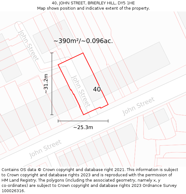40, JOHN STREET, BRIERLEY HILL, DY5 1HE: Plot and title map