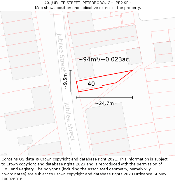 40, JUBILEE STREET, PETERBOROUGH, PE2 9PH: Plot and title map