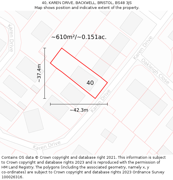 40, KAREN DRIVE, BACKWELL, BRISTOL, BS48 3JS: Plot and title map