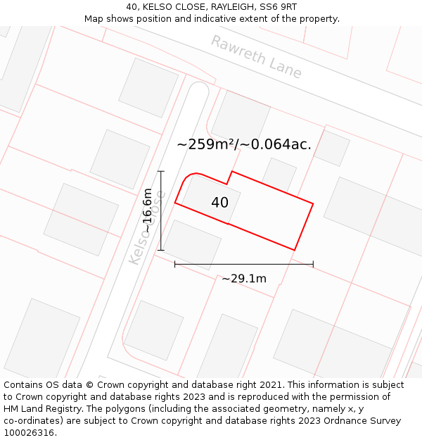 40, KELSO CLOSE, RAYLEIGH, SS6 9RT: Plot and title map