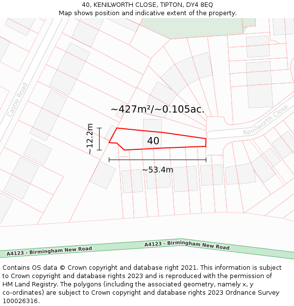 40, KENILWORTH CLOSE, TIPTON, DY4 8EQ: Plot and title map