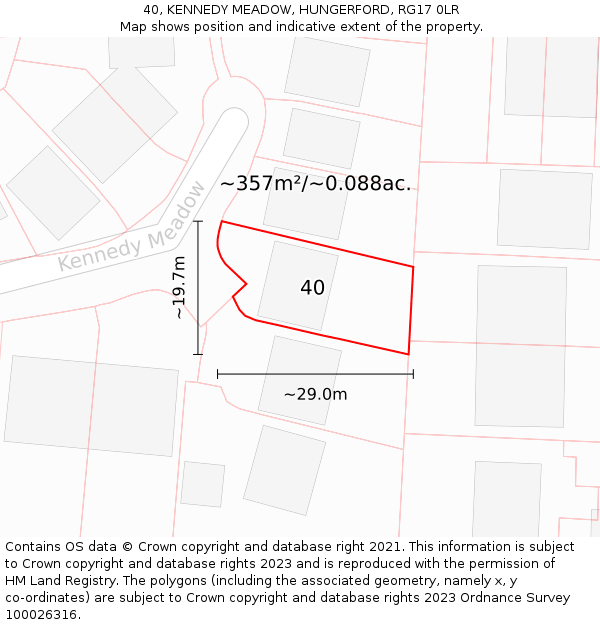 40, KENNEDY MEADOW, HUNGERFORD, RG17 0LR: Plot and title map
