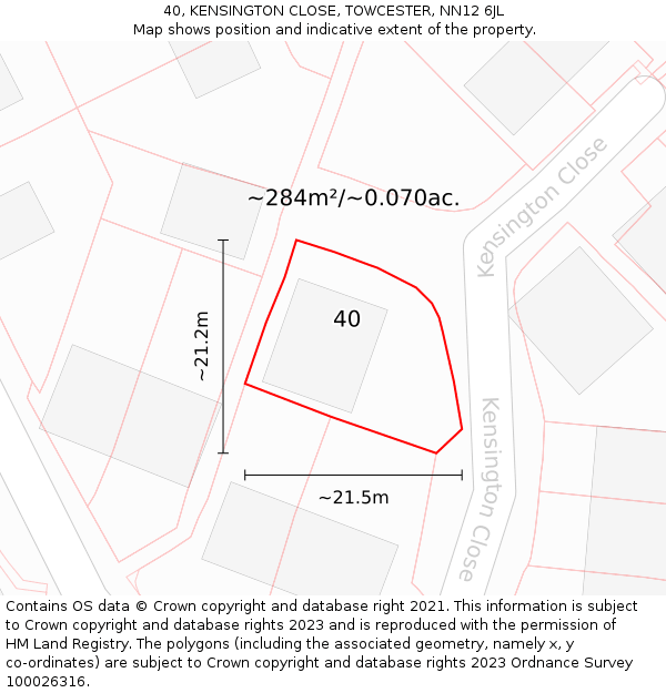 40, KENSINGTON CLOSE, TOWCESTER, NN12 6JL: Plot and title map
