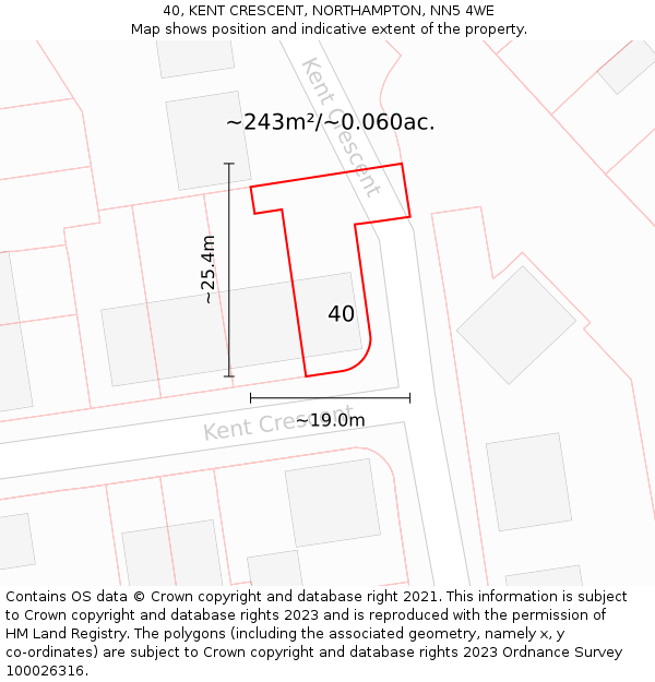 40, KENT CRESCENT, NORTHAMPTON, NN5 4WE: Plot and title map